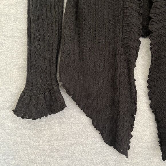 Express Y2K Ruffle Open Knit Long Cardigan Size M Black Sheer Witchy Bell Sleeve - Picture 8 of 15